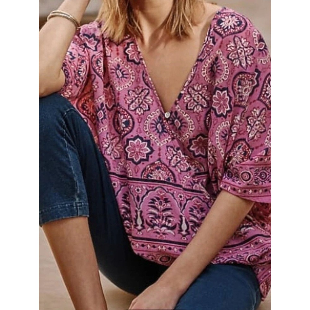 Pure Jill J Jill Light Purple Pink Medallion Cotton Poncho Top VNeck XL-3X NWT